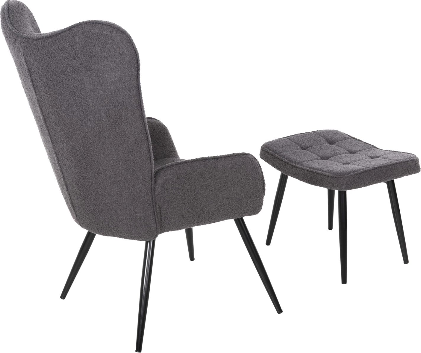 Fotelje CRAWLEY me tabure FH8918.21, pëlhurë boucle gri, këmbë metali të zeza, 70x74x105Hcm