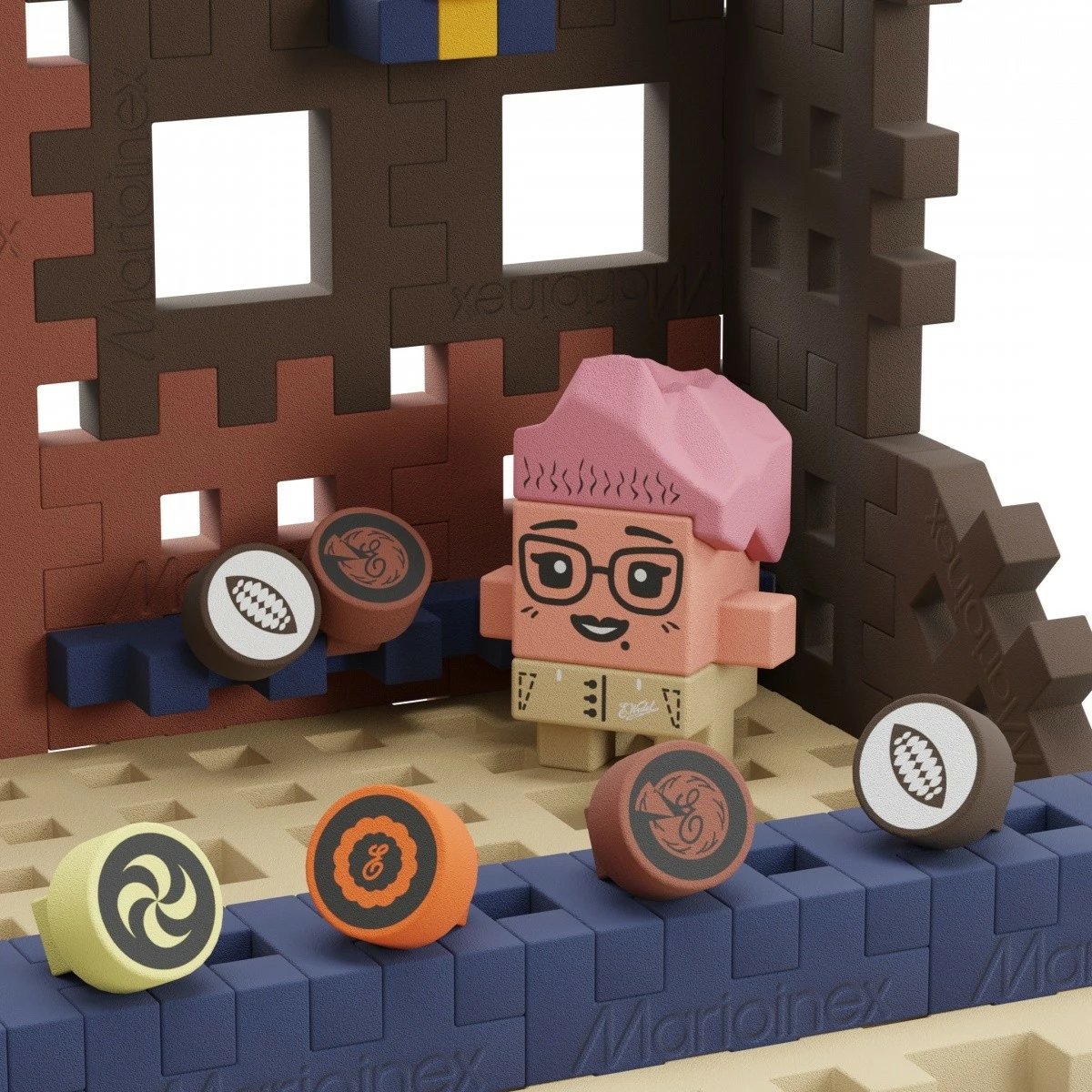Set lodrash ndërtimi Marioinex Mini Waffle Fabryka Czekolady, 230 elemente, shumëngjyrëshe