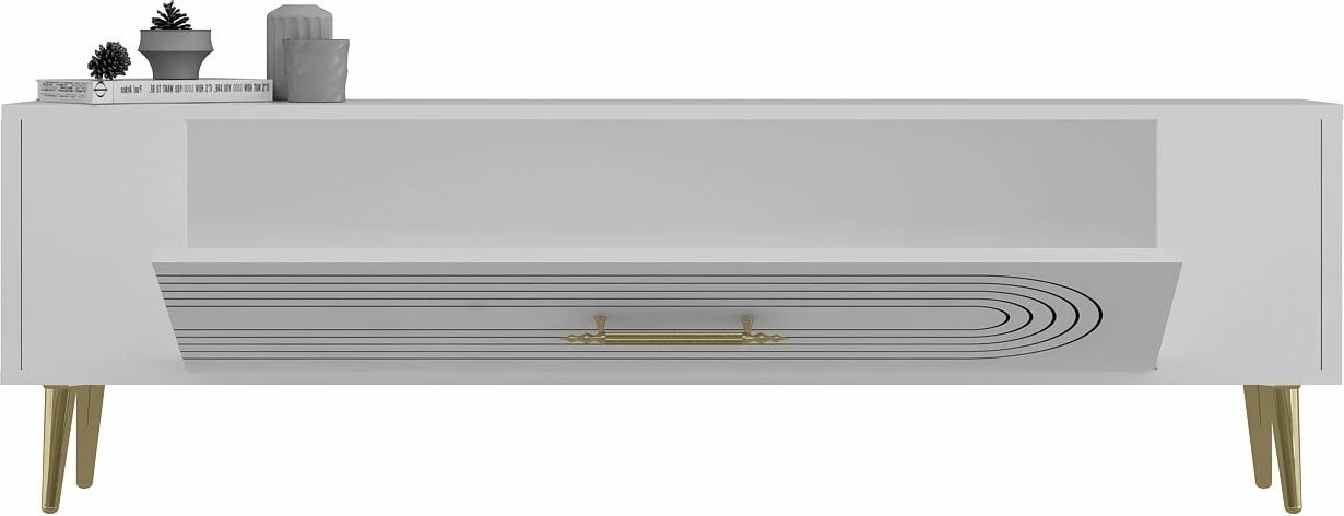 Komodë TV, ngjyrë e bardhë dhe ari, Skye Decor, Retrol3