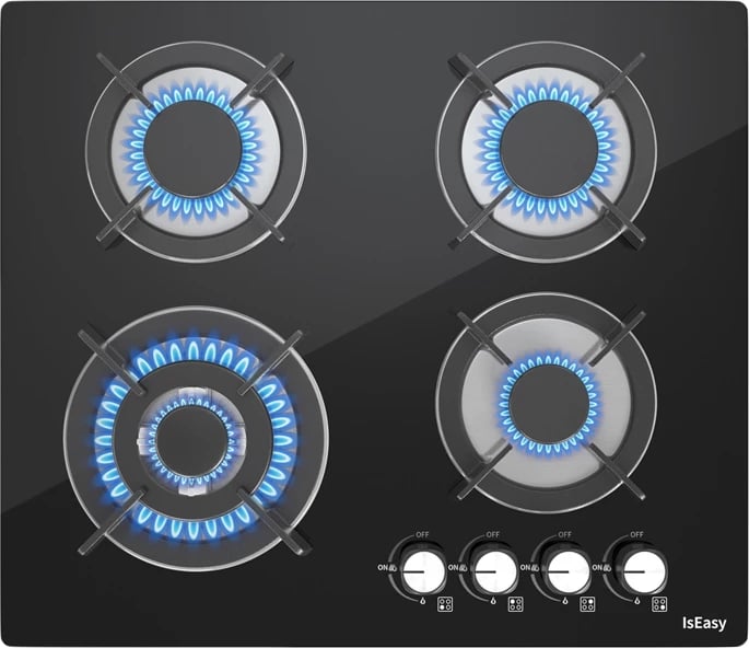 Sobë gazi IsEasy MGBG-604B, panel xhami, 4 djegës, e zezë