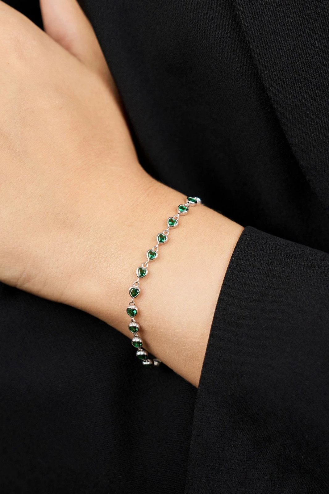 Byzylyk argjendi me gurë të gjelbër Elika Silver, ELKYS60422