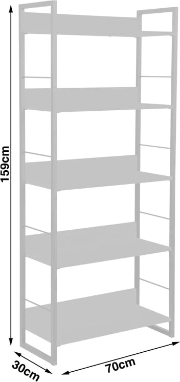 Raft librash Dorfie, ngjyrë natyrale me metal të zi, 70x30x159cm