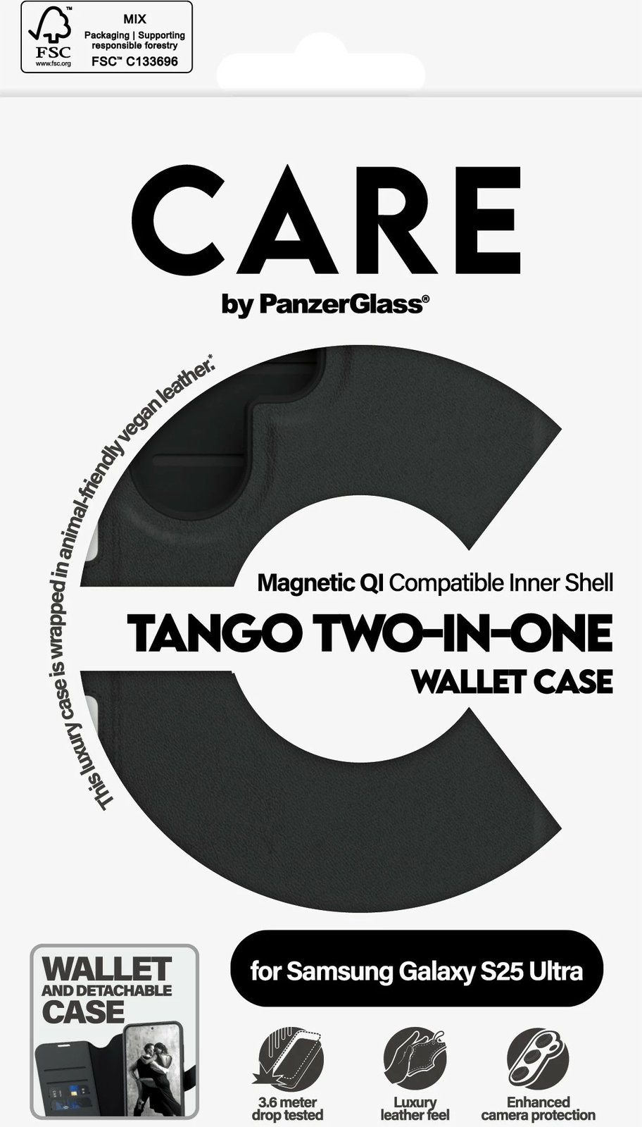 Mbështjellës PanzerGlass CARE Feature Case Tango 2-in-1, për Galaxy S25 Ultra, i zi
