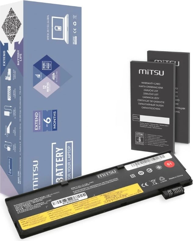 Bateri Mitsu për Lenovo Thinkpad T470 T570, model BC/LE-T570-2, 2140 mAh, 3 qeliza, e zezë
