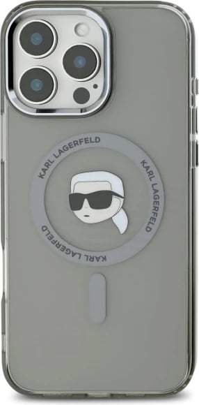 Mbështjellës Karl Lagerfeld IML Metal Karl Head MagSafe për iPhone 16 Pro Max, Zi
