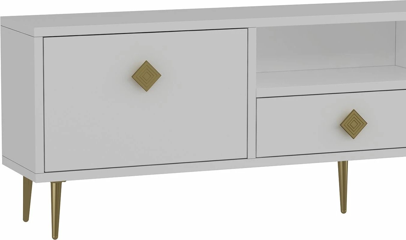 Komodë për TV Skye Decor, 1308-DROP-1, e bardhë, e artë