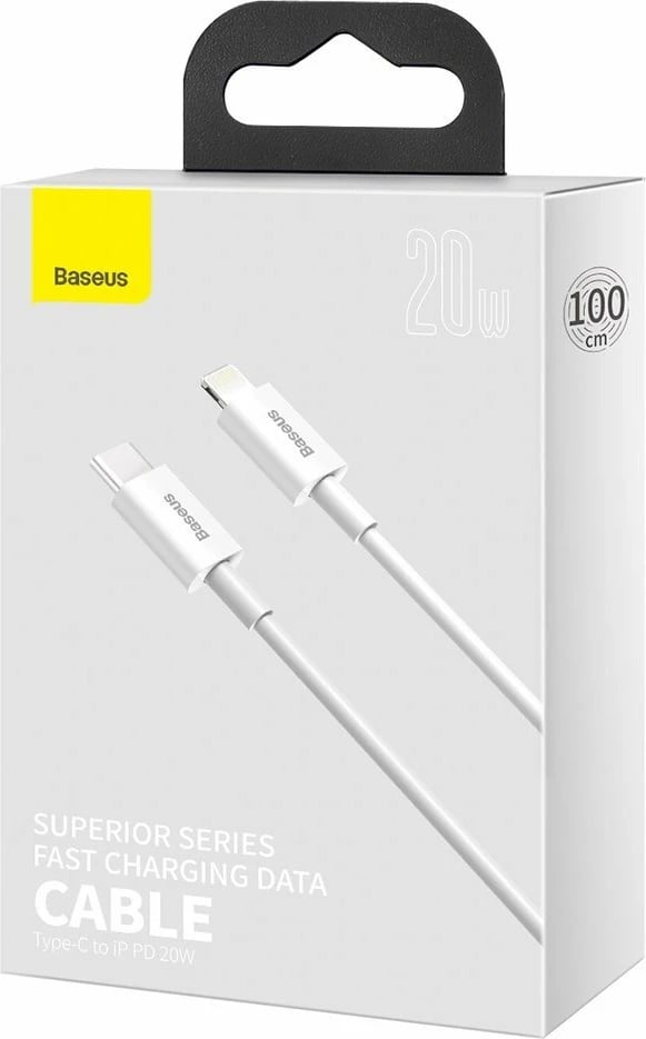Kabllo Baseus Superior Series CATLYS-A02, USB-C në Lightning, 1 m, 20W, e bardhë