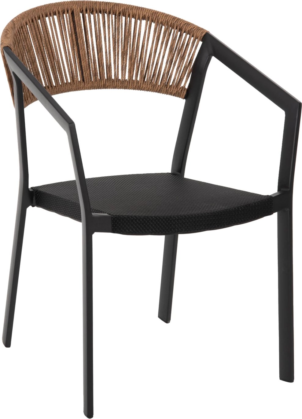 Karrige alumini FH5891.05, kornizë e zezë dhe tekstil, shpinë ratan bezhë, 57.5x59x81.5 cm