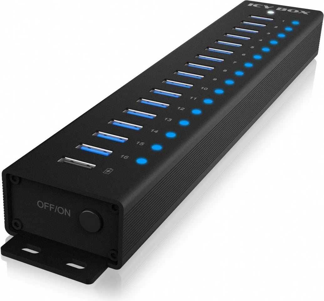 USB HUB IcyBox IB-HUB1717-U3, 16+1 porta, USB 3.2 Gen 1, 96W, Zi