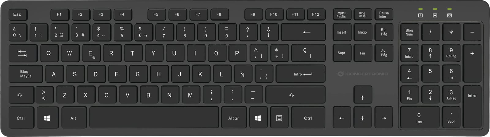 Set tastierë wireless Conceptronic me maus, QWERTY spanjoll, 105 taste, 1600 DPI, e zezë