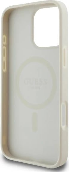 Mbështjellës Guess Peony Script Logo MagSafe për iPhone 16 Pro, Bardhë