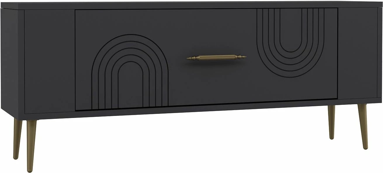 Komodë TV Skye Decor, ngjyrë antracit, detaje të arta, Retrol2