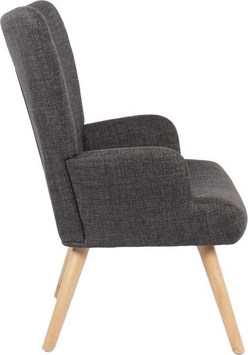 Fotelje Gerlina, material tekstili ngjyrë gri e errët, këmbë druri natyral, 71x64x94cm