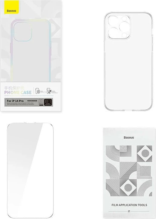 Mbështjellës transparent me xham të temperuar Baseus Corning për iPhone 14 Pro, Set