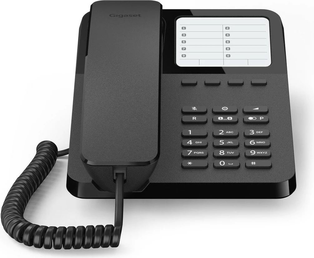 Telefon analog Gigaset DESK 400, dorëzë me kabllo, 10 kontakte, e zezë