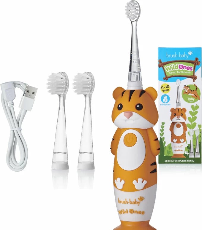 Furçë dhëmbësh sonike për fëmijë Brush-Baby WildOnes Tiger, 1 copë