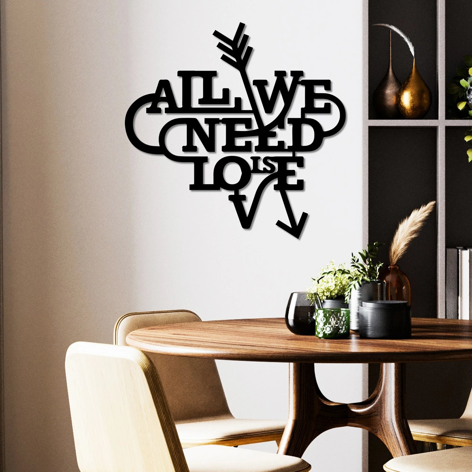 Aksesor dekorativ metalik për mur, Wallity, Need is Love, ngjyrë e zezë