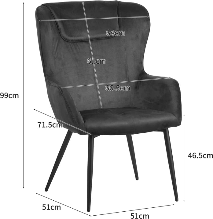 Karrige me mbështetëse për këmbë Rueda kadife ngjyrë e verdhë me këmbë metali të zezë 71.5x66.5x99cm