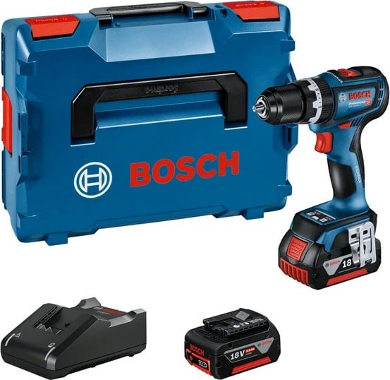 Kaçavidë me bateri Bosch GSB 18V-90 C, 2100 RPM, 2x bateri 4Ah, zi/blu, me kuti