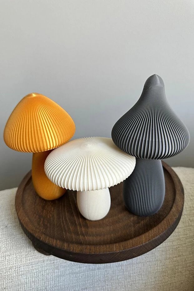 Set dekorativ kërpudhash, 3 copë, ngjyrë e bardhë, ari, gri, Evila Originals