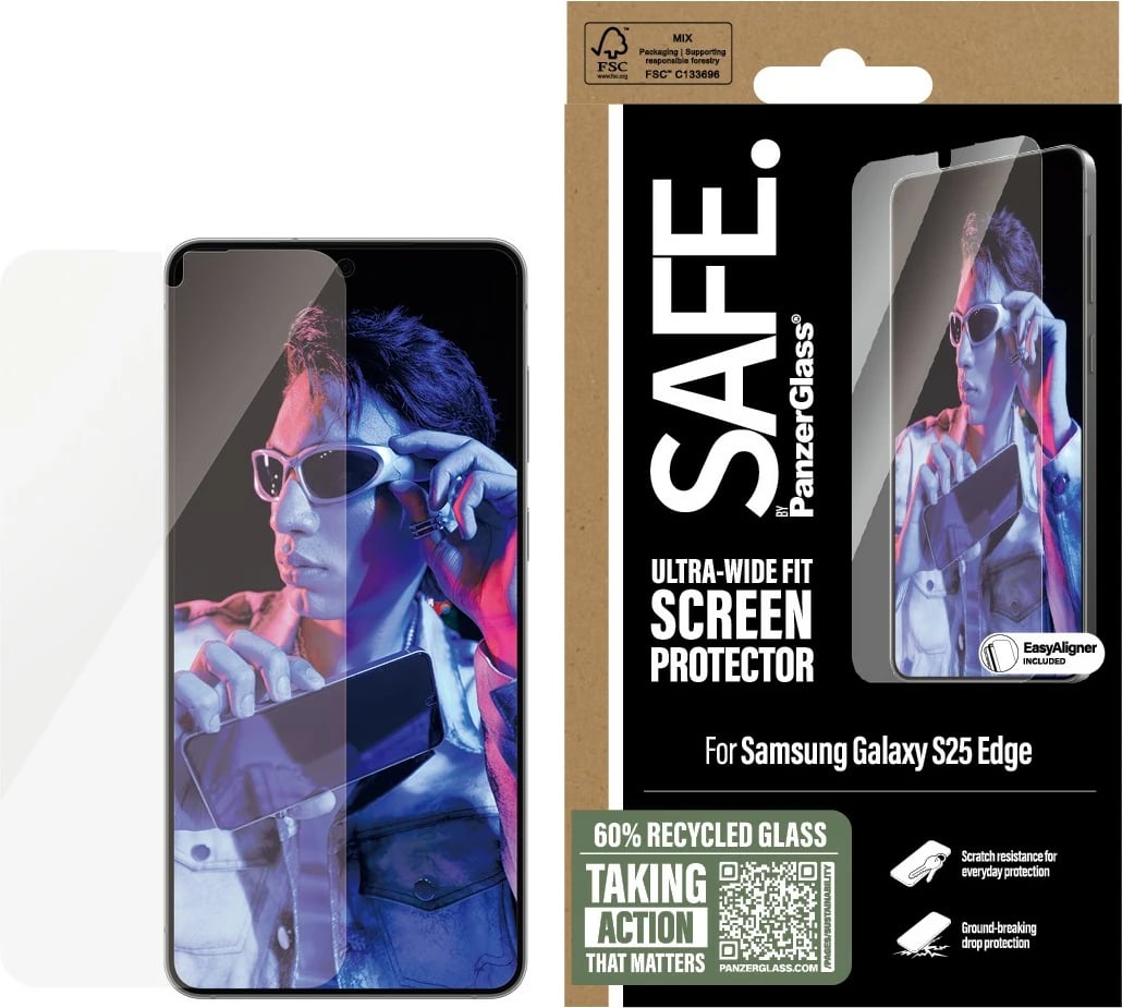 Mbështjellës ekrani PanzerGlass për Samsung Galaxy S25 Edge, ultra-wide fit, transparent