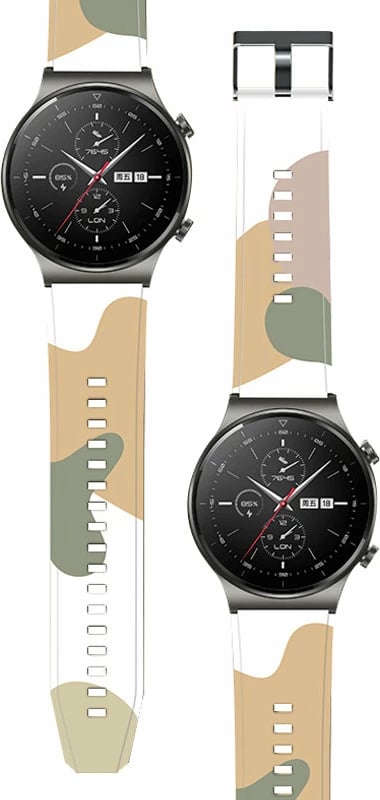 Rrip silikoni Hurtel për Huawei Watch GT2 Pro, 22 mm, kamuflazh, bardhë/gjelbër/e verdhë