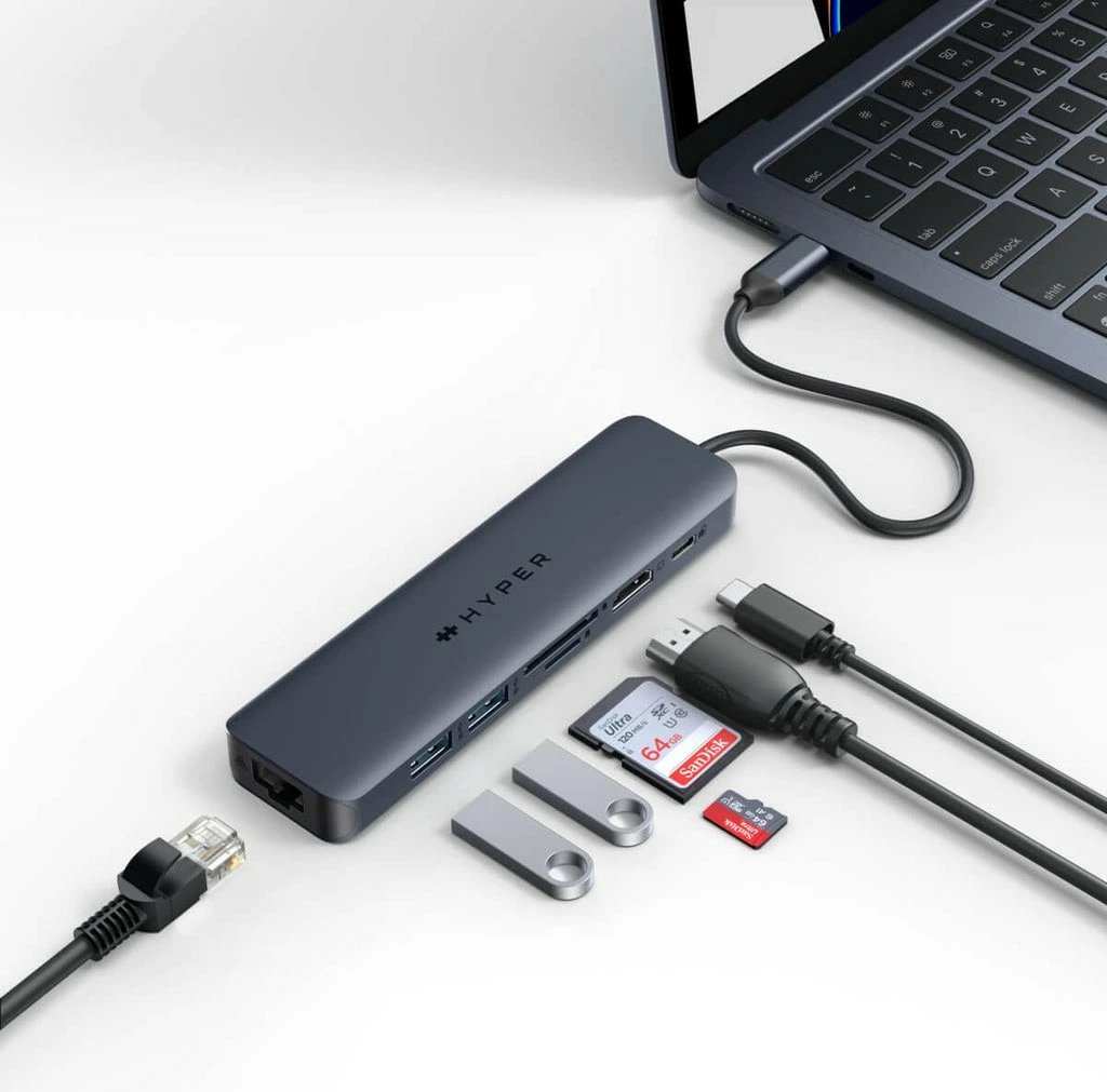 Hub USB-C Targus HyperDrive EcoSmart Gen.2, 2x USB 3.2, HDMI 4K, Ethernet, lexues kartelash, 100W PD, blu
