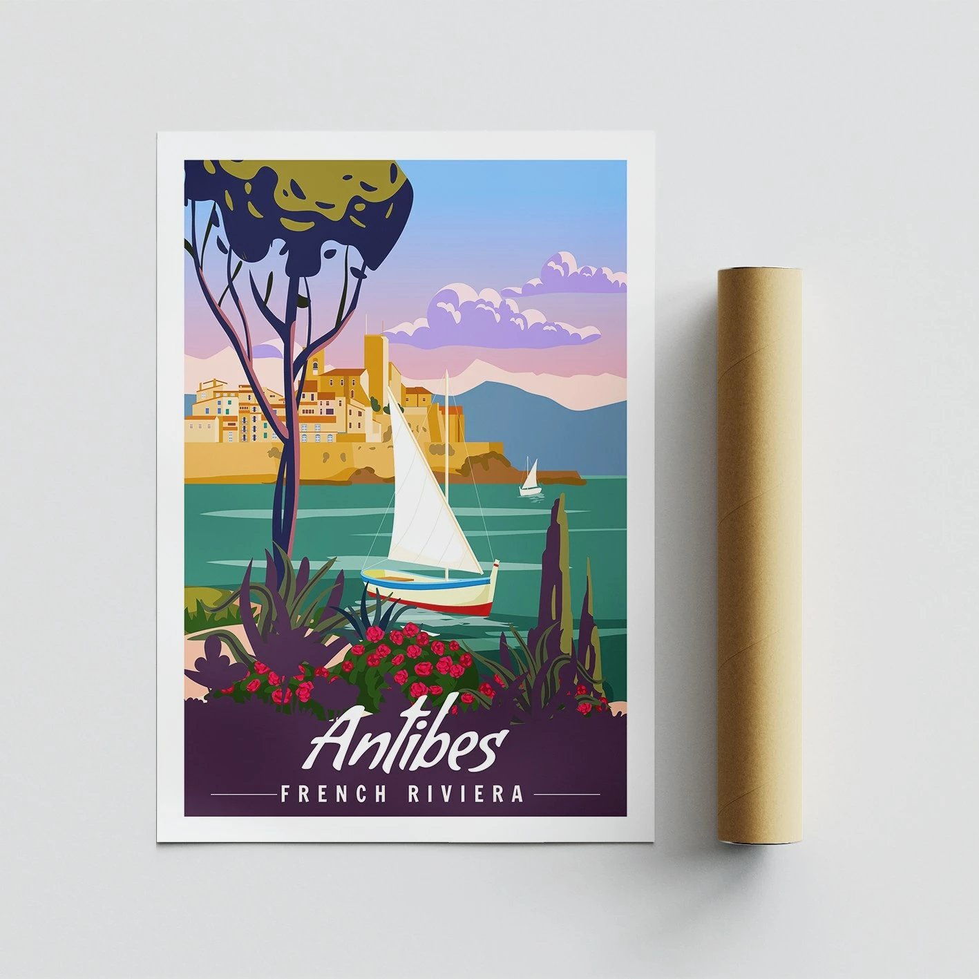 Poster A3, Antibes, French Riviera, shumëngjyrësh, 29.7x42cm