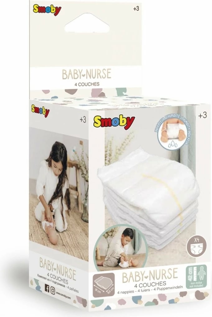Set pelenash lodër Smoby Baby Nurse, 4 copë, e bardhë
