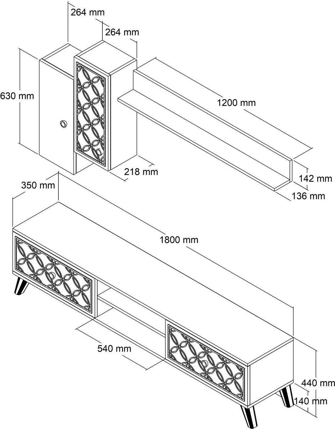 Njësi TV Skye Decor, klasë S, ngjyrë arre, krem