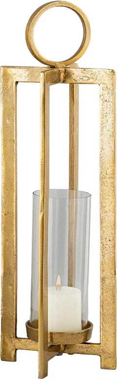 Fanar dekorativ, ngjyrë ari, alumin dhe xham, 20x20x66cm