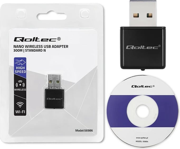 Adapter WiFi mini Qoltec 56986, USB 2.0, 300 Mbps, i zi
