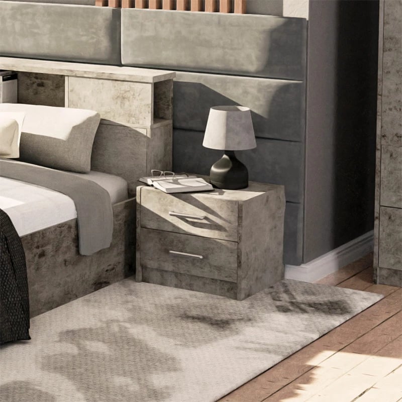 Komodinë Olympus me 2 sirtarë, ngjyrë antracit antik, 47.5x40.5x40.5