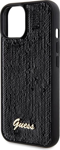 Mbështjellës Guess Sequin Script Metal për iPhone 13/14/15, i zi Mbështjellës Guess Sequin Script Metal për iPhone 13/14/15, i zi