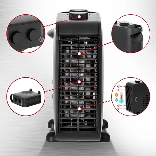 Ngrohës me ventilator, Adler AD 7725, 2000W, 2 nivele, termostat, pozicion vertikal/horizontal, e zezë