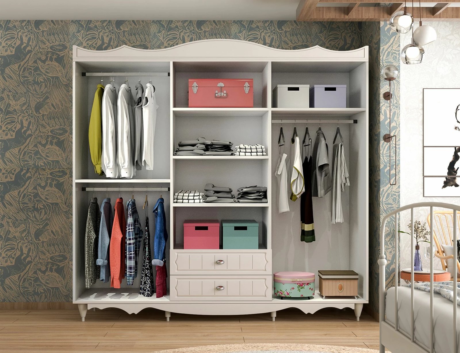 Dollap garderobe Skye Decor, ngjyrë e bardhë mat, RB-049