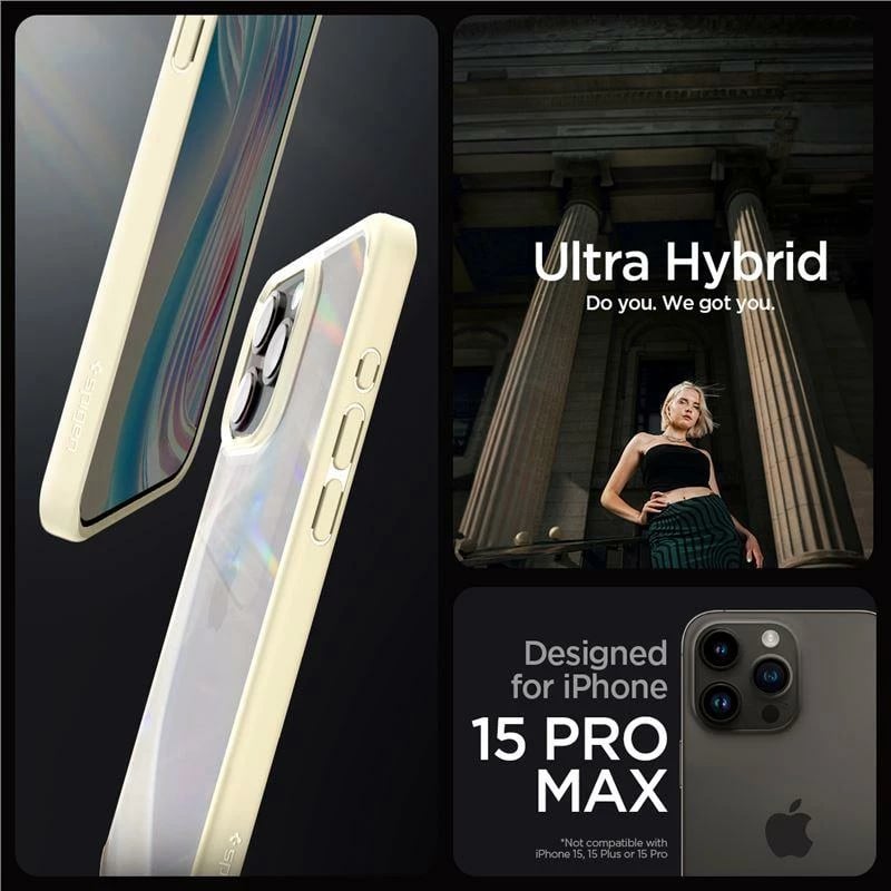 Mbështjellës Spigen Crystal Hybrid për iPhone 15 Pro Max, Transparent/Bezhë
