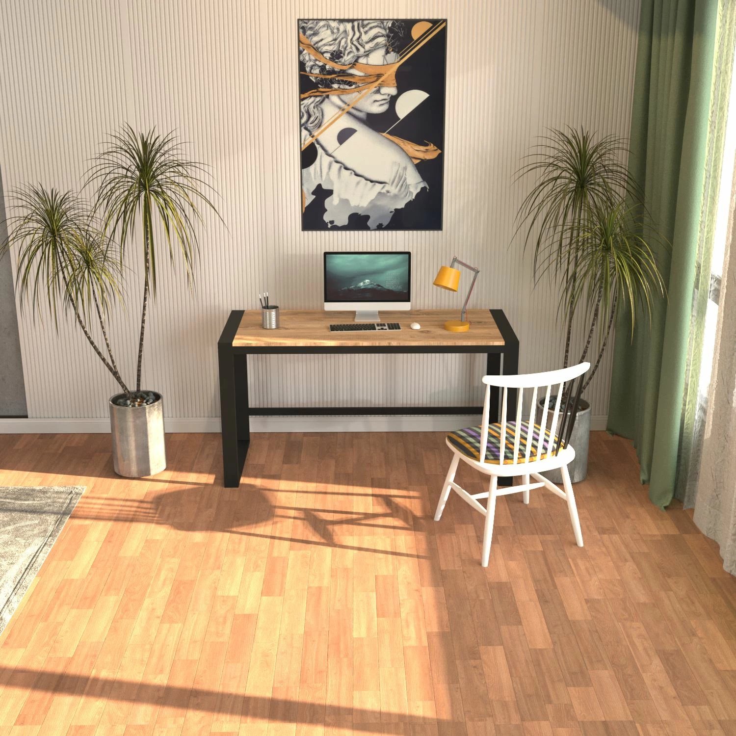 Tavolinë pune Hanah Home, Marsilya 122, ngjyrë Atlantic Pine, e zezë