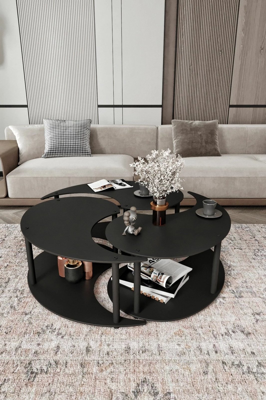 Set tavolinash kafeje Skye Decor, Yin Yang 3 copë, e zezë