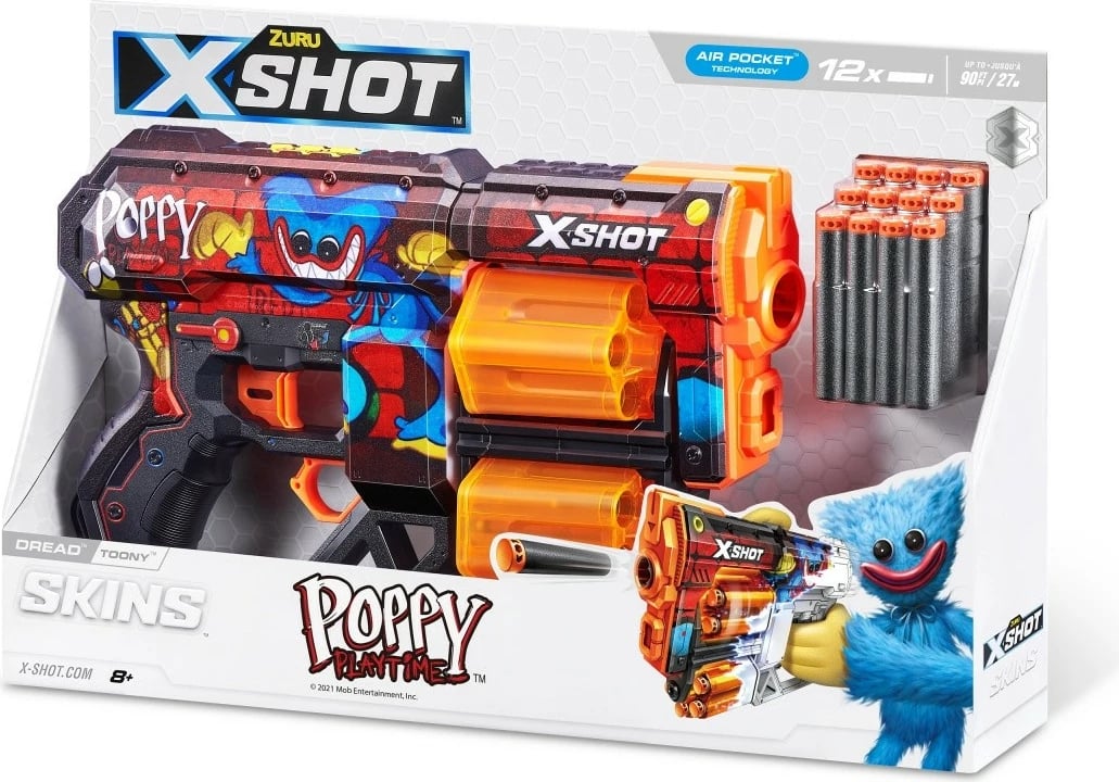 Blaster lodër ZURU X-Shot Dread 12 Arrow Toony Skin, Poppy Playtime, shumëngjyrëshe, me 12 shigjeta shkumë