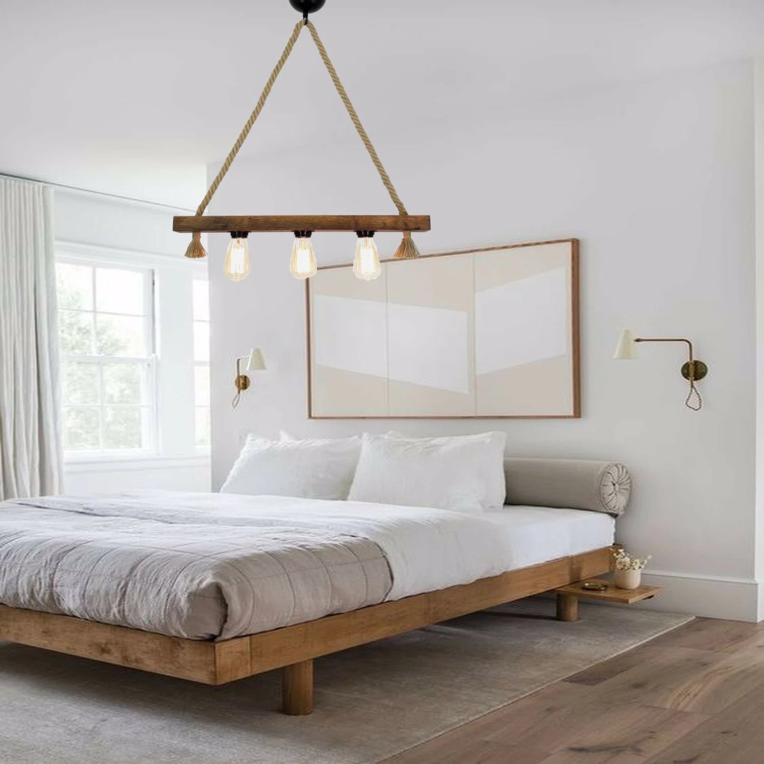 Llambë tavani Opviq, dru i fortë pishe, litar jute, ngjyrë arre, Kütük Halat 2