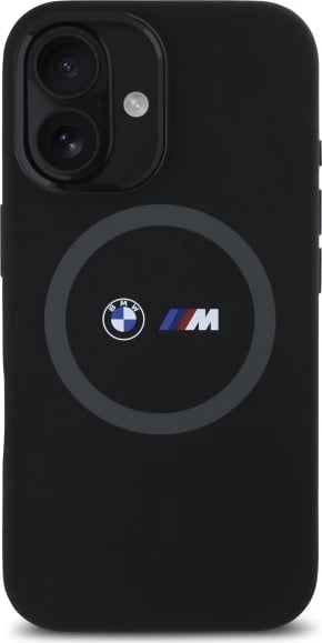 Mbështjellës BMW M për iPhone 16, silikon, MagSafe, i zi