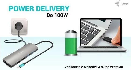 Kasë dokimi i-tec C31NANOHDM2DOCPD, 2x HDMI, USB-C, 100W, Metal, E zezë