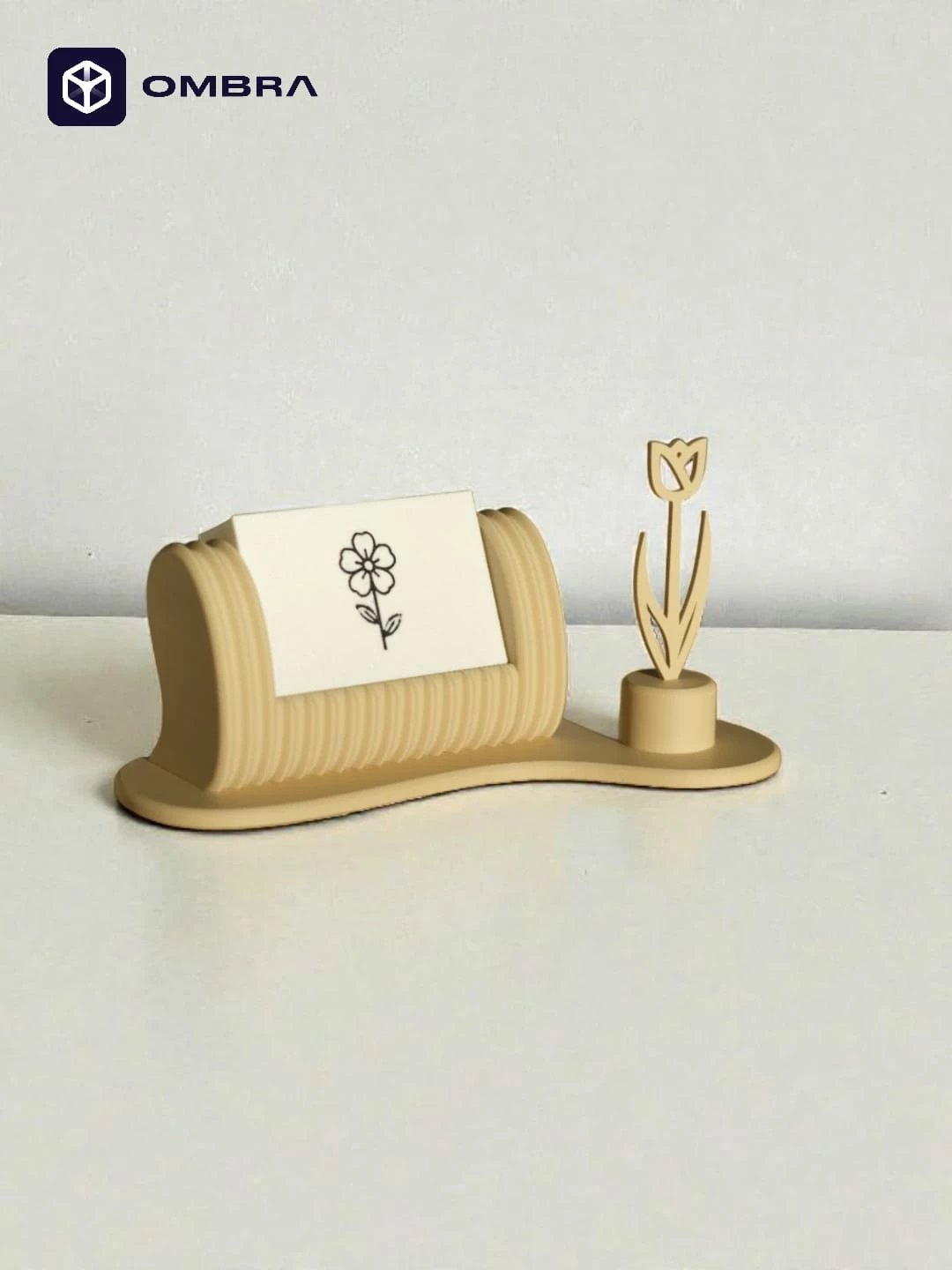 Mbajtëse për vizitëkarta me një lule, krem