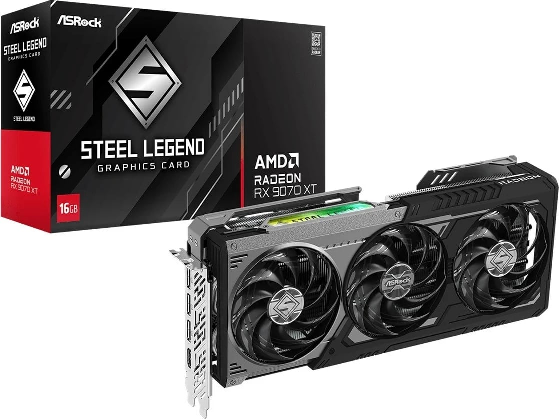 Kartë grafike ASRock AMD Radeon RX 9070 XT Steel Legend Dark, 16 GB, e zezë