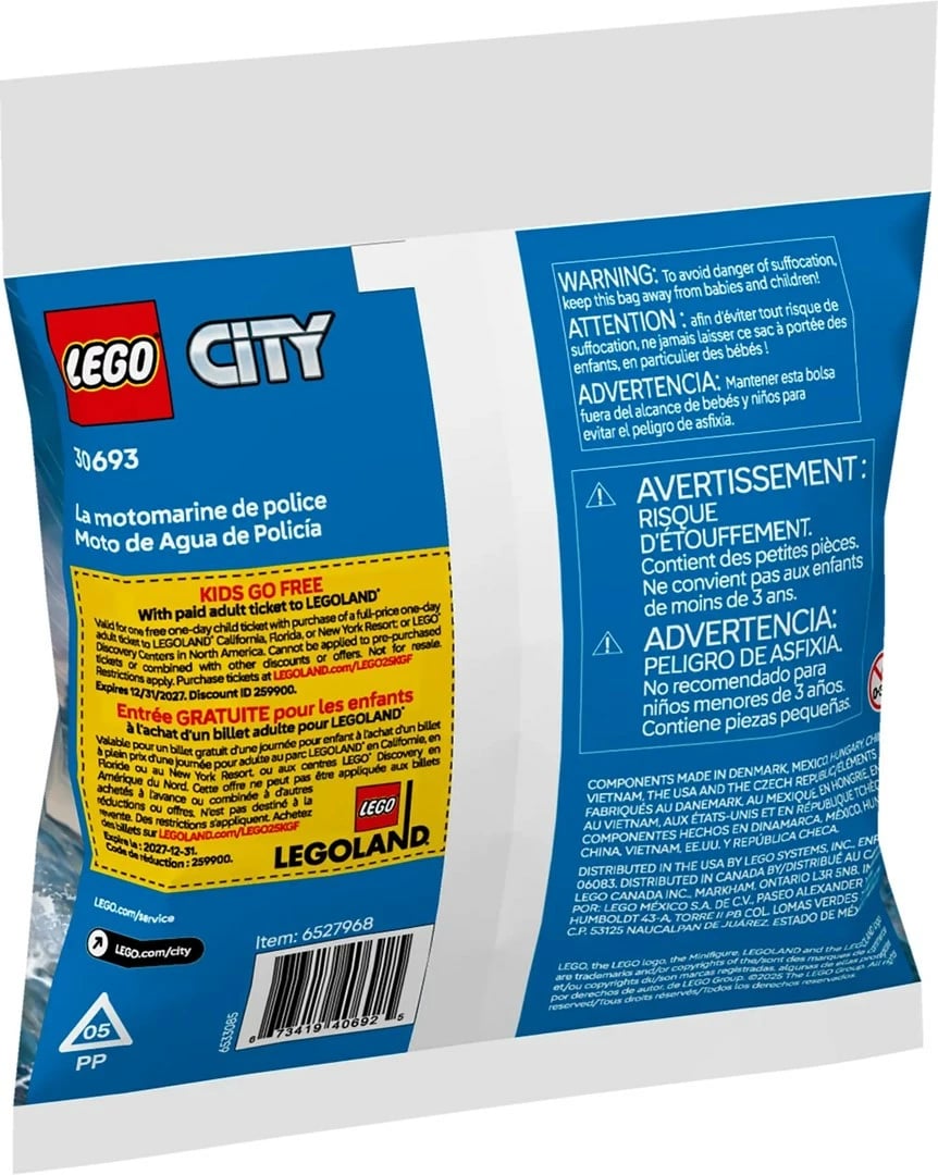 Set LEGO CITY Police Water Scooter 30693, 29 pjesë