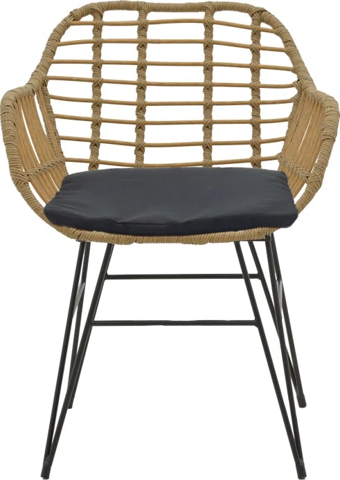 Set tavoline me karrige Naoki V, rattan, ngjyrë natyrale dhe metal i zi, 80x80x78cm