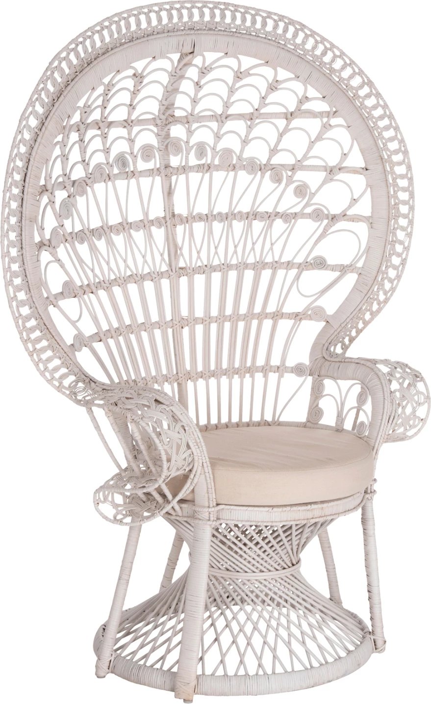 Fotelja ROYAL PEACOCK FH9342.02, ratan, ngjyrë e bardhë, jastëk i bardhë, 114x72x150Hcm