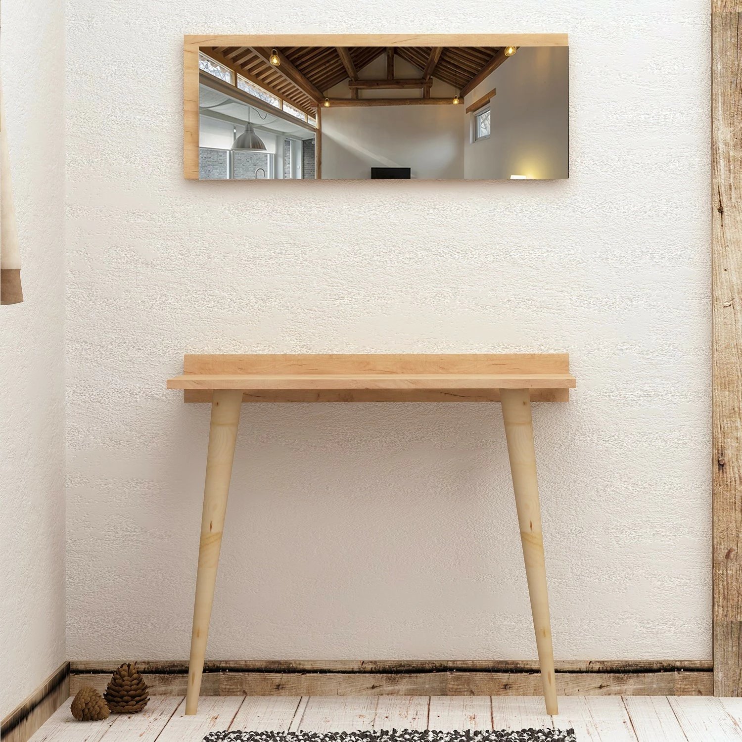 Komodë Hanah Home, Banevento, me pasqyrë, ngjyrë lisi, 80x84x32cm