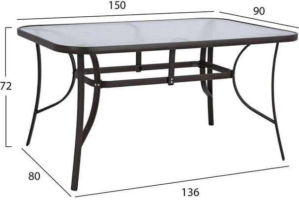 Set 5 pjesë Tavolinë Metalike Kafe 150x90 me 4 karrige kafe-moka Wicker FH10586.02